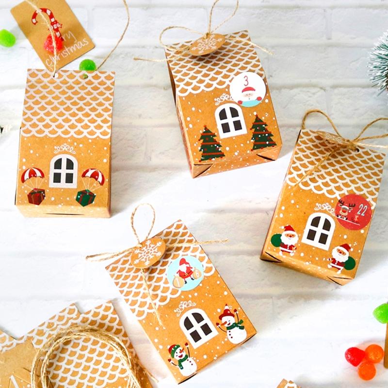 DIY Christmas Advent Calendar Box 24 Sets Xmas House Kraft Paper  Bag for Kids Adult Countdown To Christmas Gift Package
