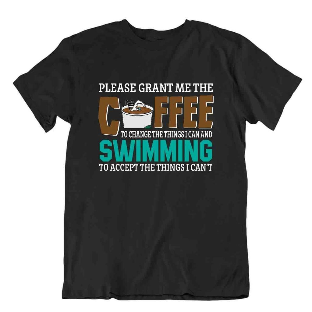 Kaffee Und Schwimmen T-SHIRT Unisex Cooles Geschenk TEE Wortspiel Witz T-SHIRT