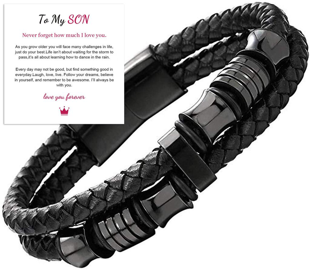 Leather rope bracelet cowhide men's double-layer stainless steel leather woven bracelet handmade multi-layer bracelet