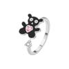 Charming Pink Diamond Bear Rotating Open Ring For Women Micro Paved Trendy Finger Band Jewelry