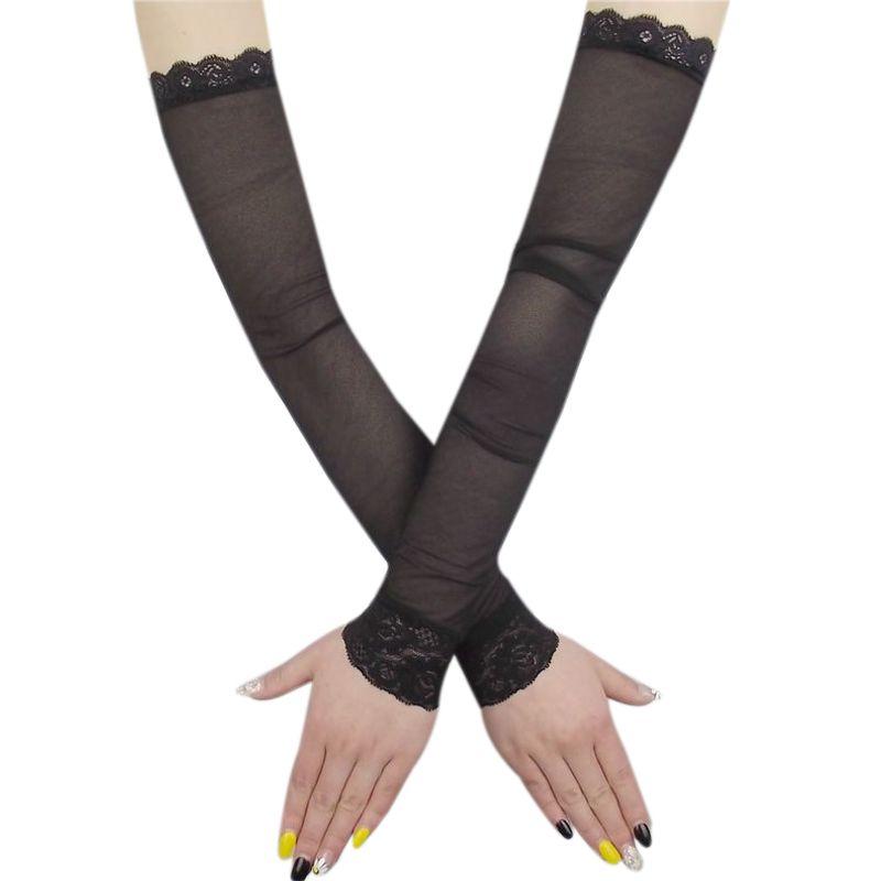 

Перчатки для защиты от солнца Женские летние перчатки для защиты от УФ-лучей Ультратонкие кружевные нарукавники Длинные эластичные накладные рукава для свадебного платья Рукава из ледяного шелка B Black Ice Silk pair M