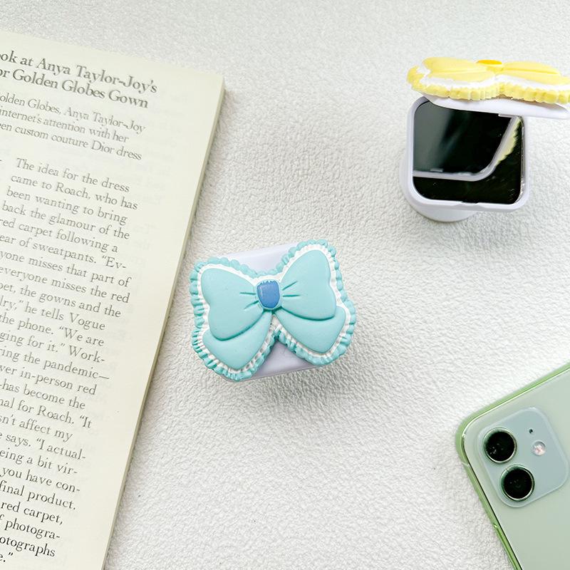 Small Fresh Bow Mobile Phone Mirror Sticker Airbag Bracket Flap Back Sticker Telescopic Portable Makeup Mirror