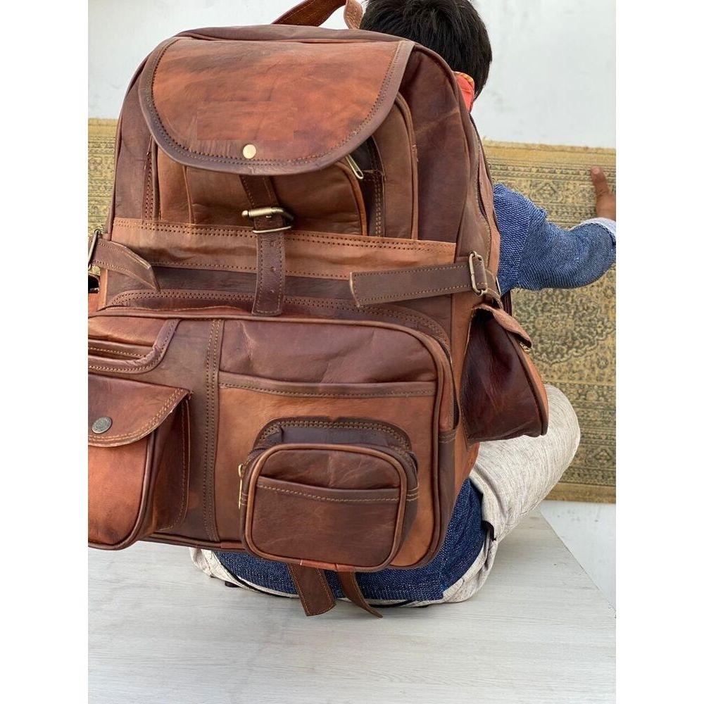 Leather Extra Large Backpack Rucksack Travel Luggage Bag (Original Goat Leather)