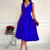 Women Sleeveless V Neck Solid High Waist Midi Casual Evening Dress