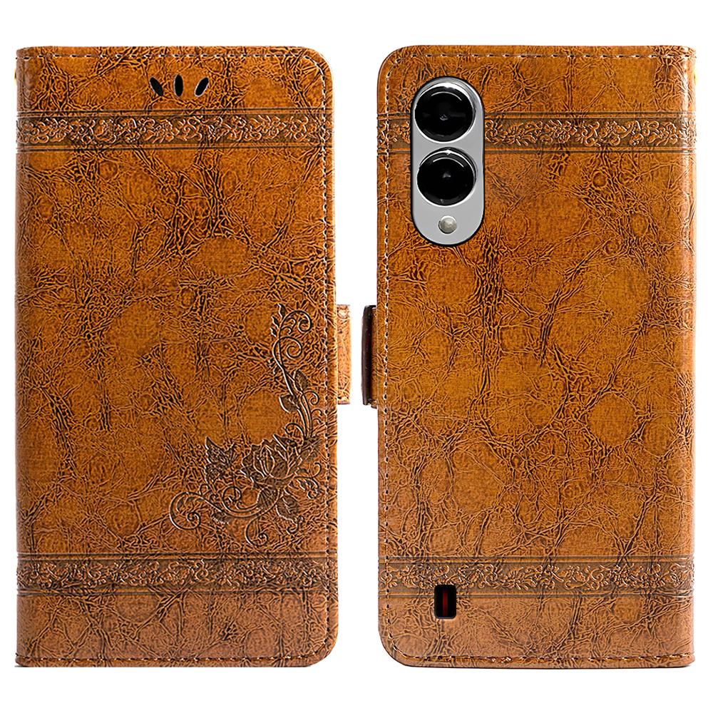 

Шкіряний чохол-гаманець із квітковим принтом та бічною пряжкою для Samsung Galaxy S25 Edge Brown