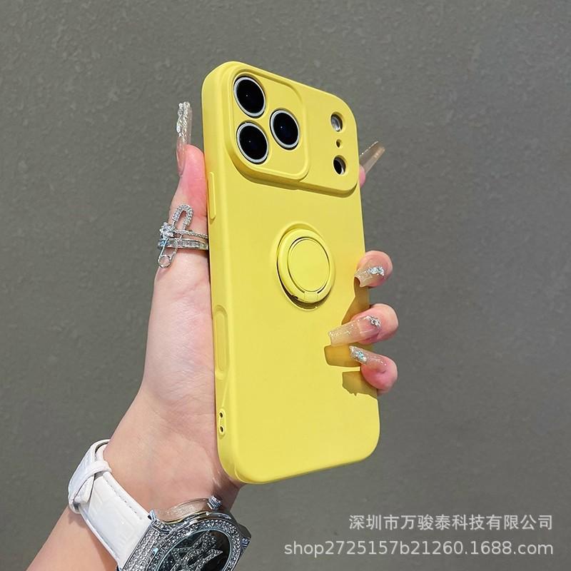 Applicable to Apple 11promax mobile phone case solid color liquid silicone ring holder iPhone11 protective case