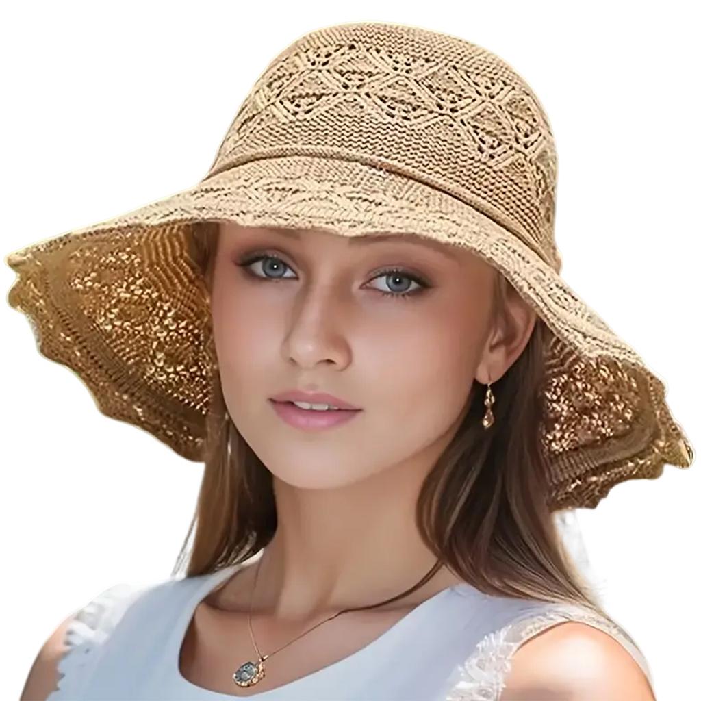 Women's Foldable Sun Visor Hats Large Lace Brim UV Protections Summer Hat for Fishing Hiking Vacations