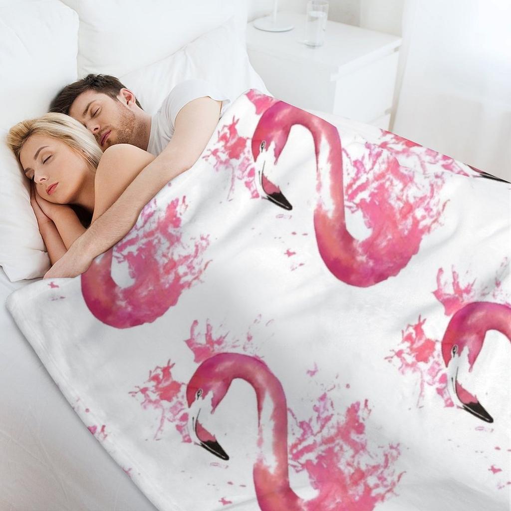 Pink Flamingo Watercolour Splash Artwork Throw Blanket Beach Vintage Multi-Purpose for babies Blankets