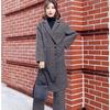 Completo alla moda in misto lana scozzese da 2 pezzi con blazer lungo e pantaloni a gamba larga per donna
