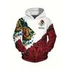 Unisex Hooded Sweatshirt With 3D Digital Print Mexican Flag Emblem Fleece-Lined Winter