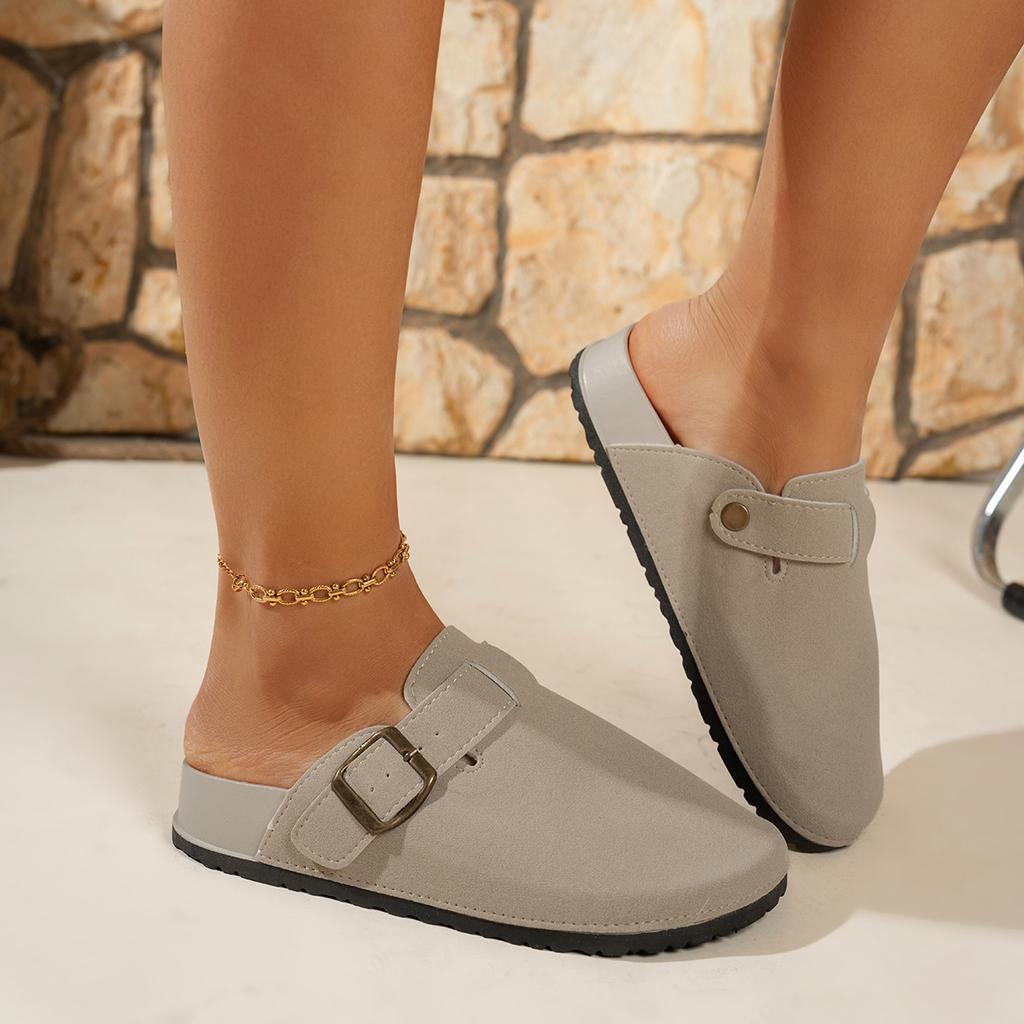 Classic Faux Suede Mule Slippers Women Anti Slip Outdoor Shoes Woman Cork Closed Toe Casual Sandals Platform Slides Female