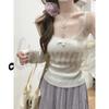 Korean Style Summer Sweet Bow Lace Trim Wool-Blend Knit Camisole Vest