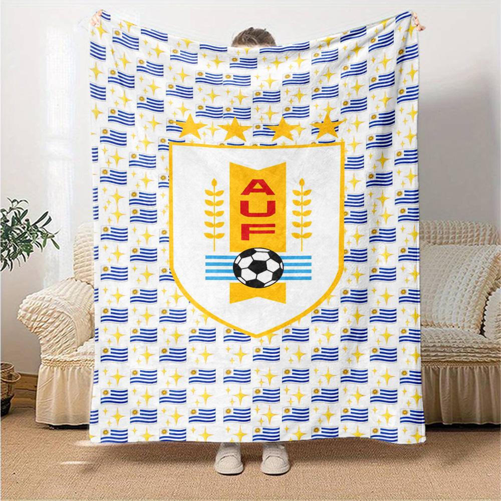 Uruguay Celeste Football Print Flannel Blanket High Quality Warm Comfortable Cover for All Seasons Perfect for Gifts Home Decor