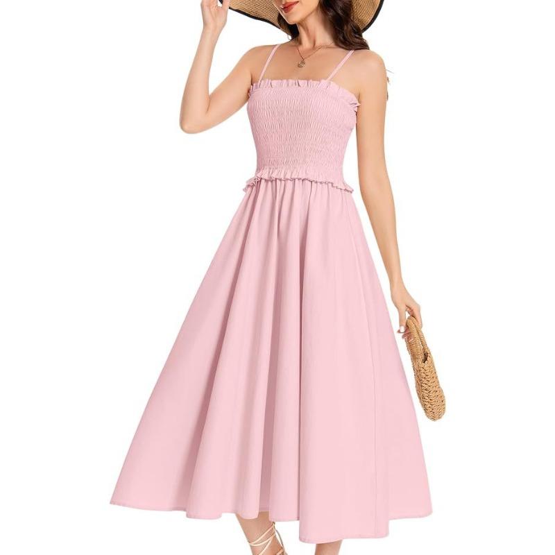 Abiti casual a vita alta con bretelle senza maniche stampa tinta unita primavera estate moda donna