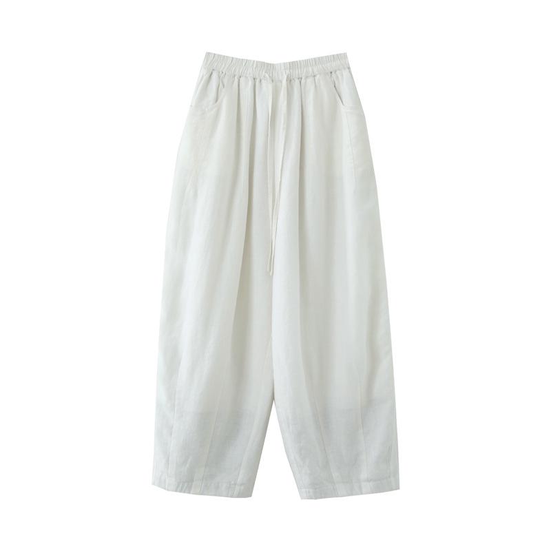 

Artistic Hemp Padded Plaid Cotton Pants with Elastic Waist & Drawstring - Versatile for Three Seasons Large