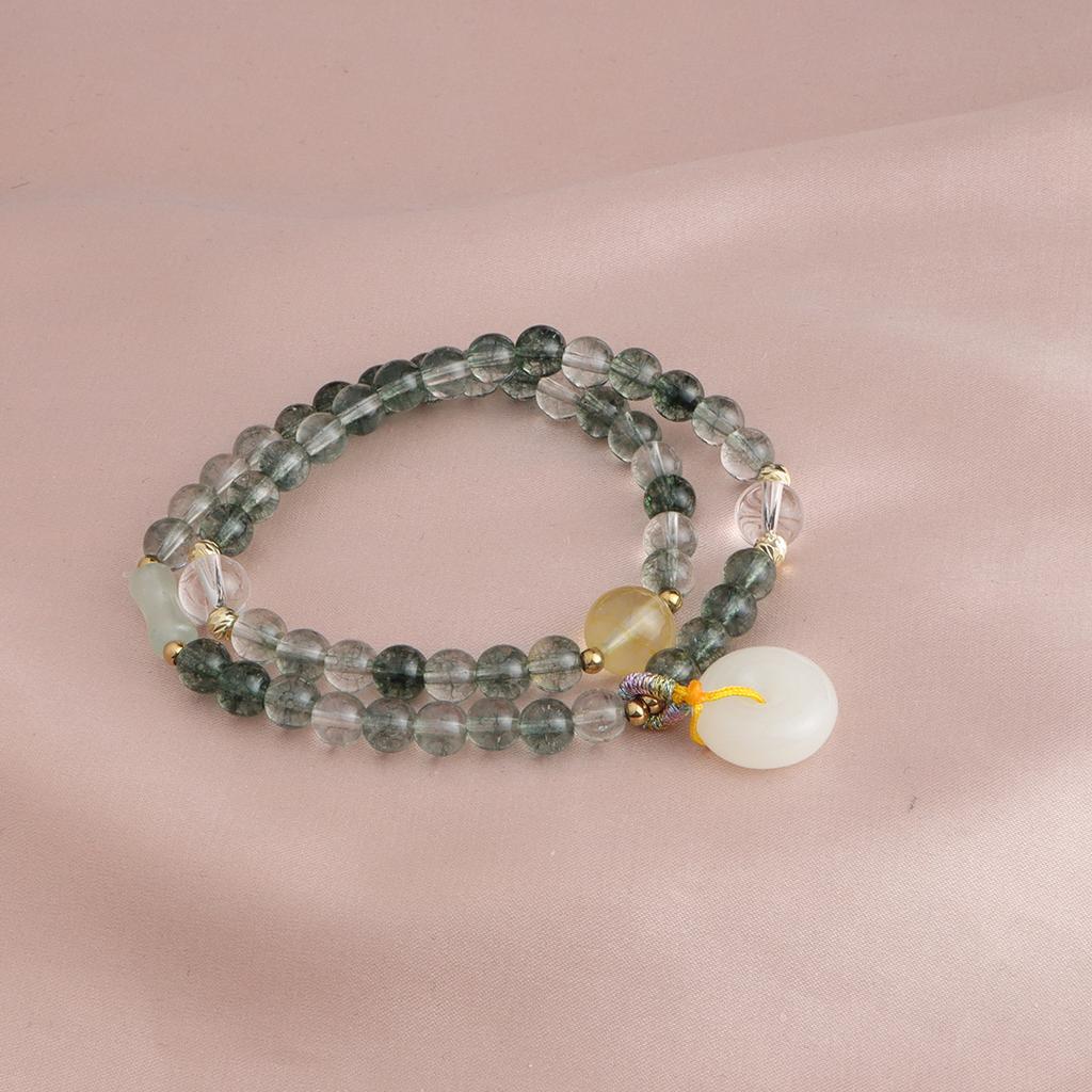 New Chinese bracelet amethyst Myanmar jade sun stone chalcedony safety buckle double circle crystal bracelet versatile bracelet