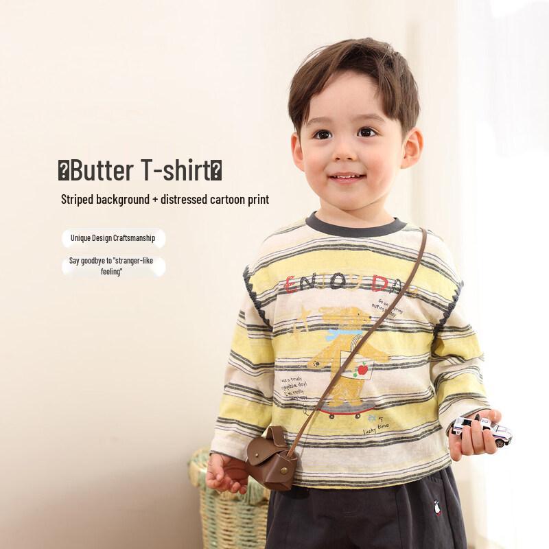 LUSON Baby Boy Distressed Cartoon Long-Sleeve T-Shirt 100