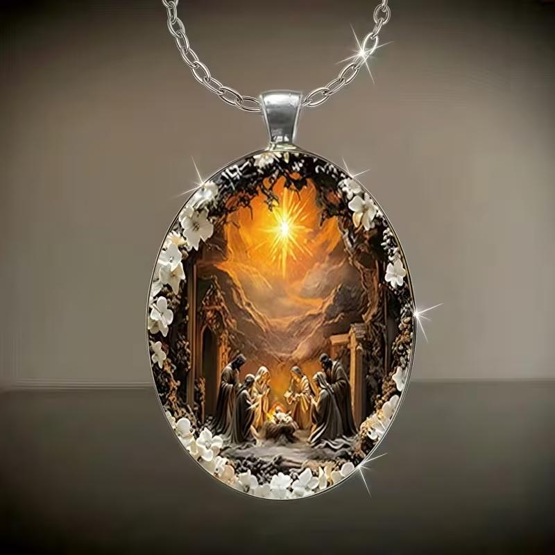 Retro Elegant Geometry Oval Organic Glass Pendant Necklace For Men Women Friends Christmas Easter Daily Wear Creative Jewelry