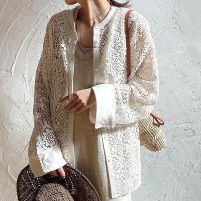 DIMANAF 2024 Spring Shirt Women Lace Blouse Long Sleeve Fashion Tops Tees Loose Tees New White