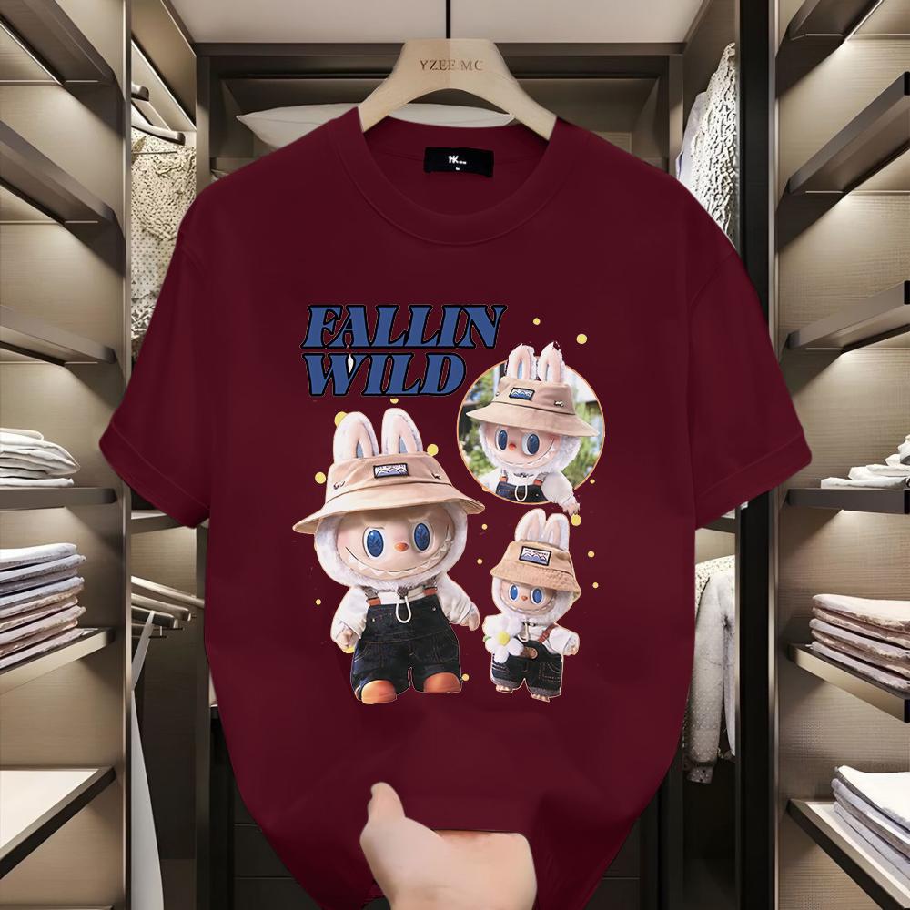 Zábavné kreslené volné tričko s krátkým rukávem kulatý výstřih top unisex