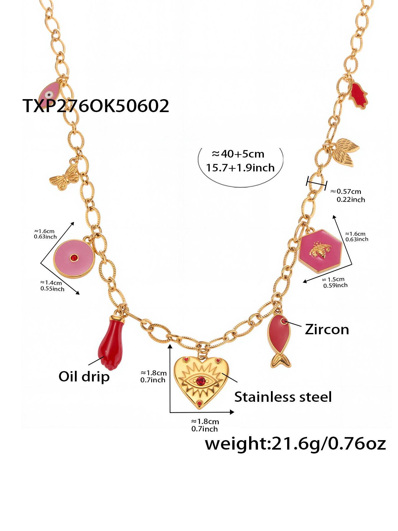 

Ожерелье с кулоном-сердцем из нержавеющей стали 316 с золотым покрытием 18 карат, розовой и черной эмалью, роскошный цирконовый браслет с бабочкой, женский цирконовый набор