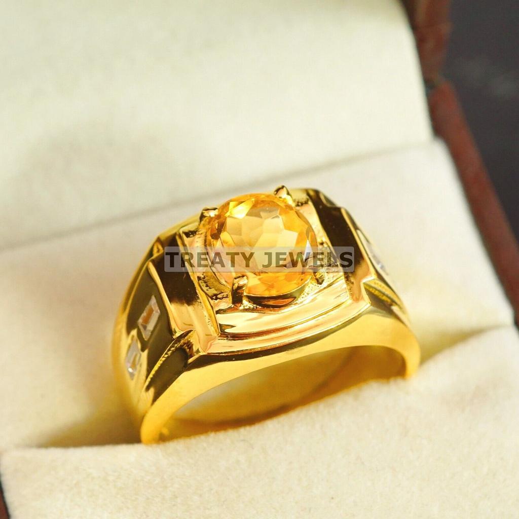 Citrin Oval Schliff Mit 925 Sterling Silber Vergoldeter Ring Für Männer #A939 JL375669185125