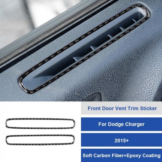 2pcs Carbon Fiber Front Door Air Outlet Vent Cover Trim for Dodge Charger 15-22