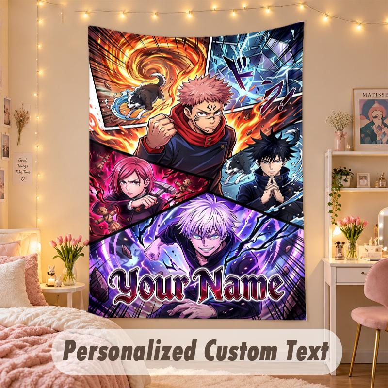 Custom Personalized Tapestry,Jujutsu Kaisen Print Custom Name Text Wall Art Hanging for Bedroom