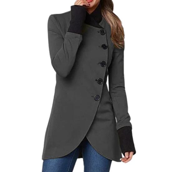 Stand Collar Solid Color Women Coat Long Sleeve Irregular Hem Single Breasted Long Jacket Outerwear