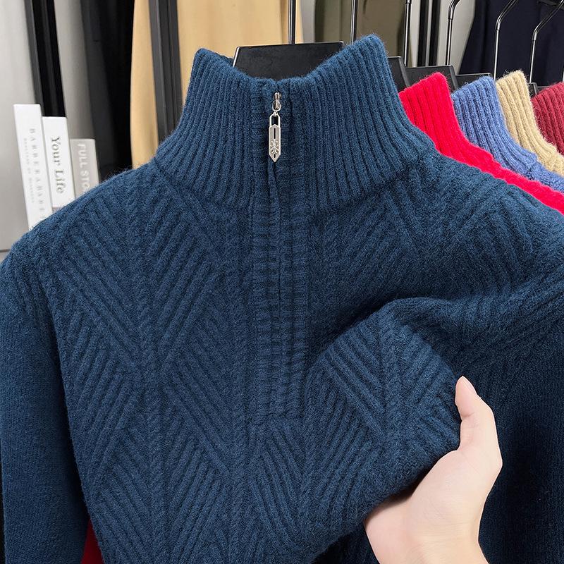 Men's Autumn/Winter Zipper Knit Sweater: Thick, Warm, Half-high Collar, Casual Style