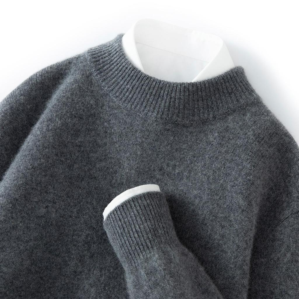 Men's Autumn Thickened Cashmere Round Neck Sweater - Light Business Style