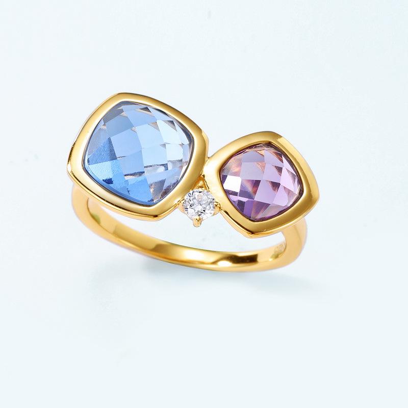 European-American Cross-border Zircon Ring: Women's S925 Sterling Silver, Two-Tone Candy Design, Light Luxury, Colored Zircon, Index Finger Ring