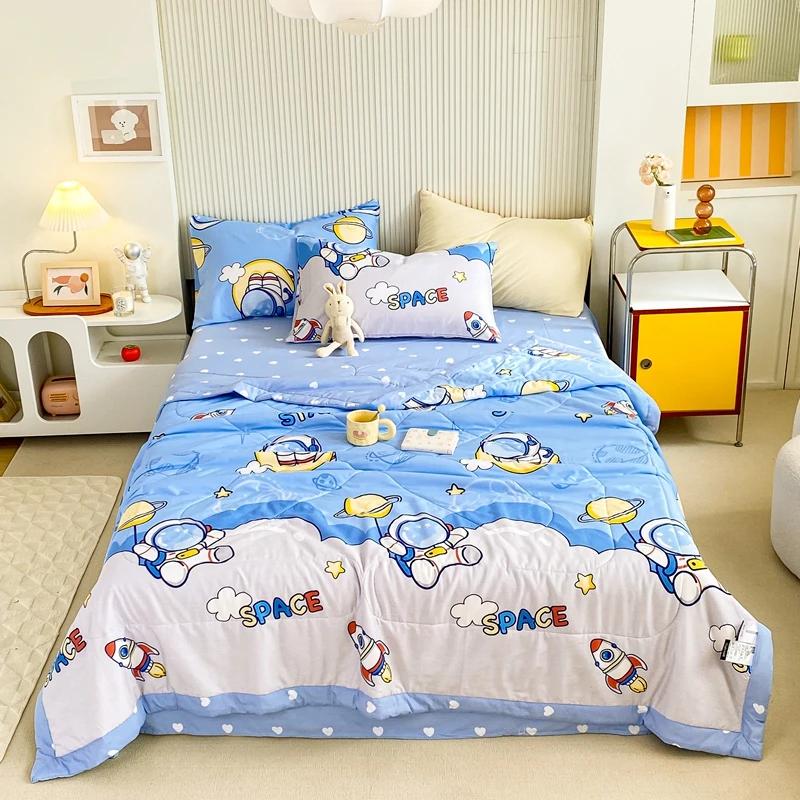 Cartoon Animals Pattern Summer Quilt 100% Cotton Air Conditioning Quilted Quilt Skin-friendly Breathable for Kids Boys Girls