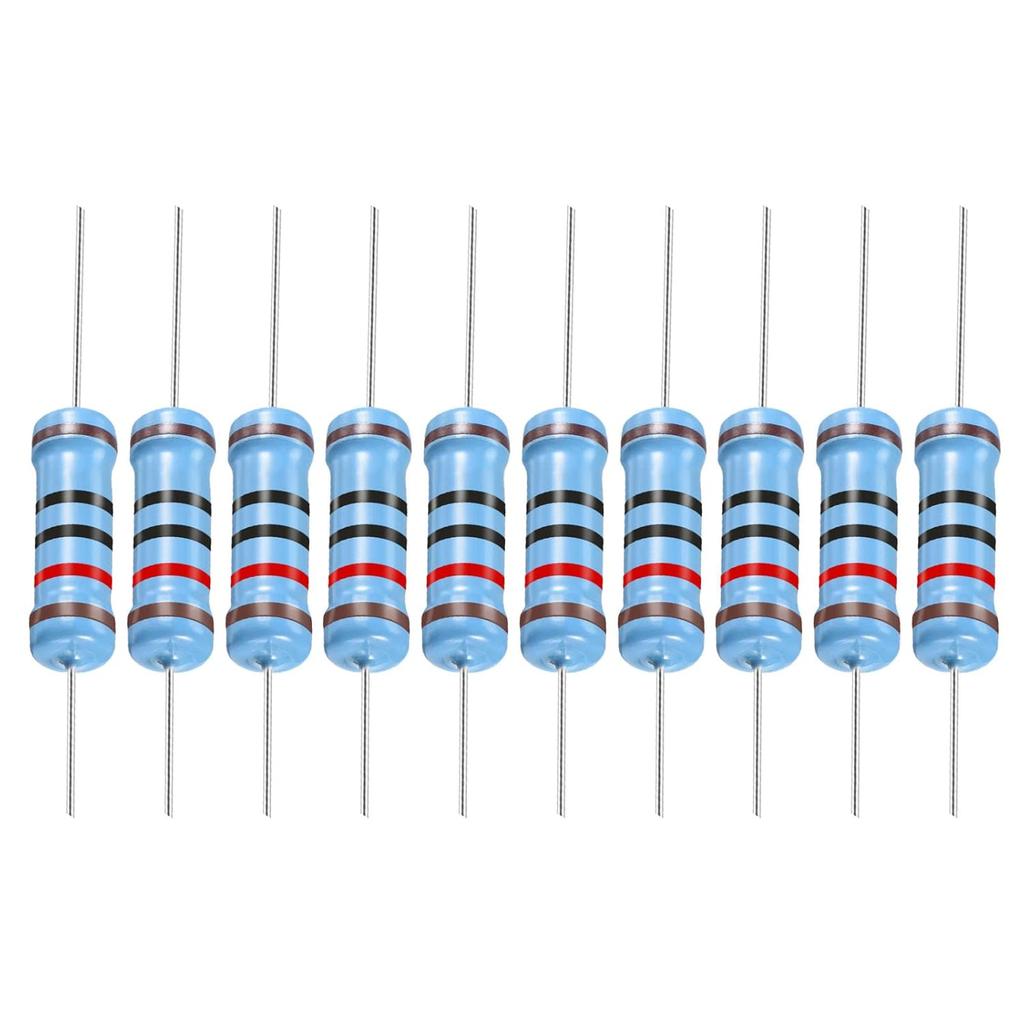 YOKIVE 30 PCS Metal Film Resistors, 120 Ohm Resistor with 2W 1% Tolerance, Lead, Good for DIY Electronic Projects (5 Color Bands, 15.5+/-1mm)