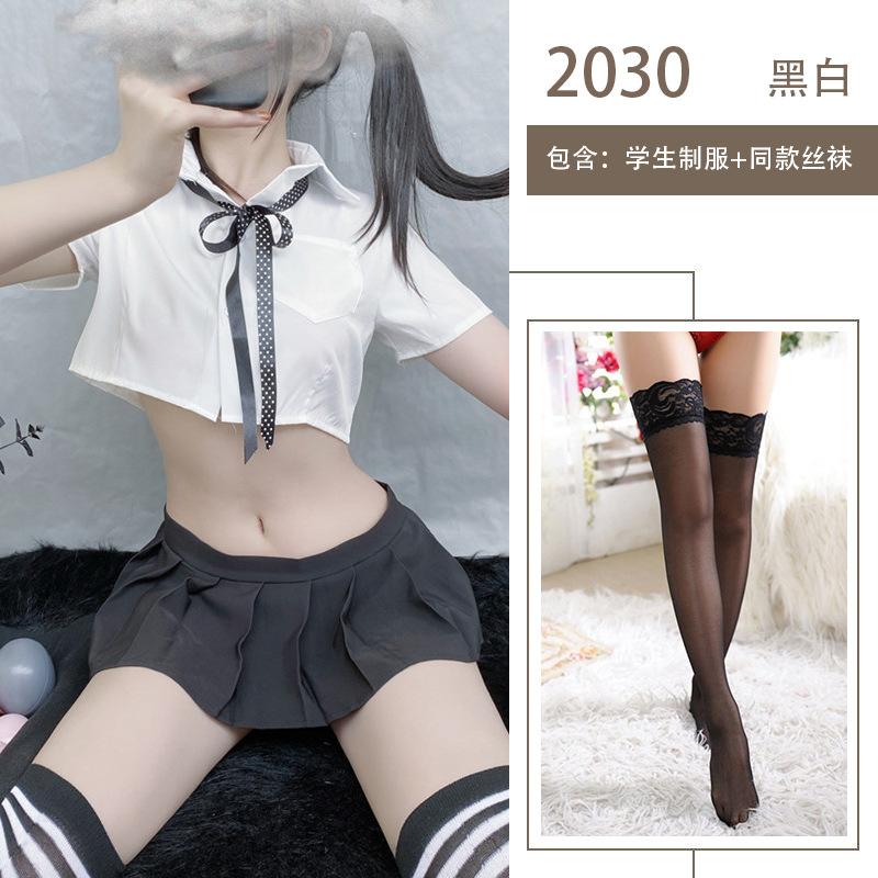 Sex Underwear Perspective College White Shirt Collar Rope Bow Uniform Temptation Plaid Pleated Skirt
