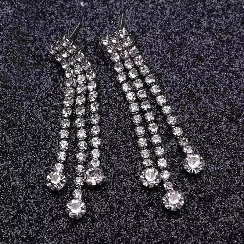 New Crystal Hanging Earrings for Women Korean Fashion Tassel Earrings Gold Color Metal Thread Dangle Earrings for Female
