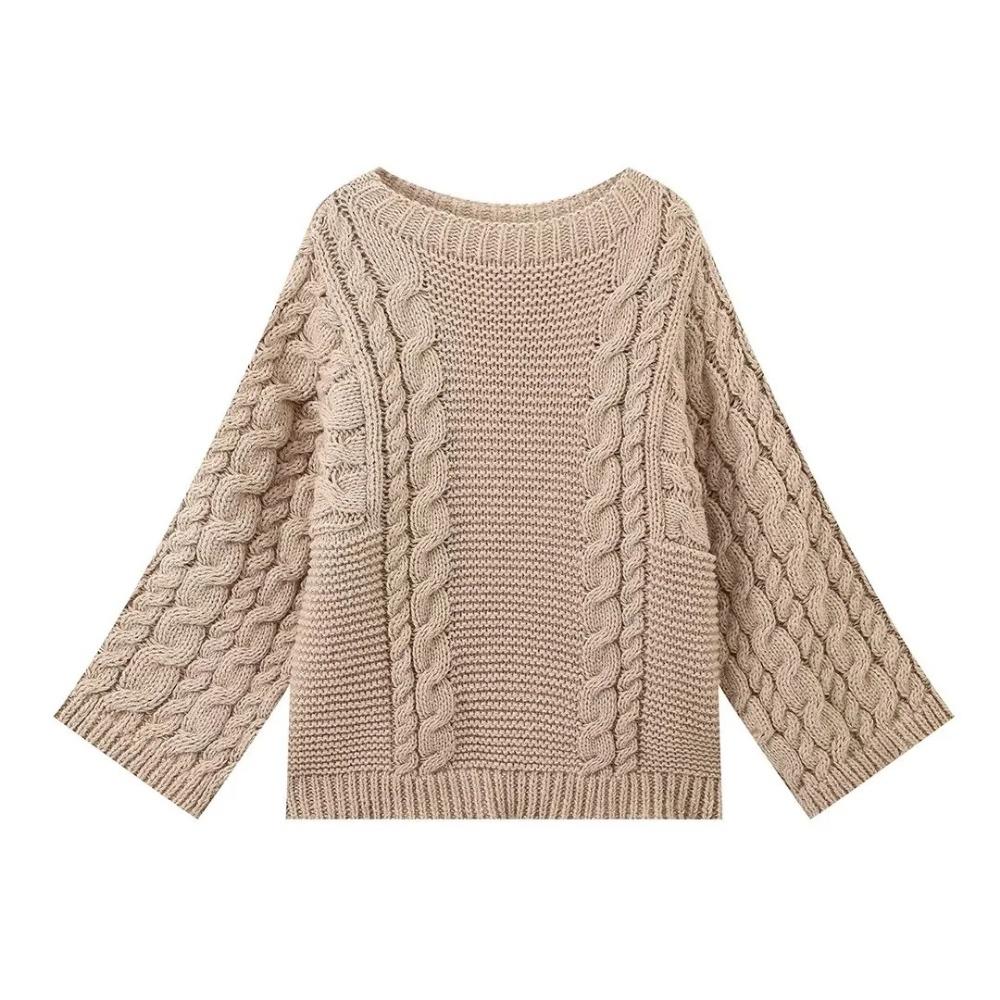 Oversize Knit Pullover Women Casual Lazy Round Neck Kink Solid Sweater Female 2024 Autumn Winter Loose Sleeves Knitwear Lady