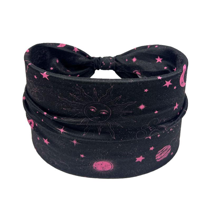 Boho Wide Headband for Women Girls Ethnic Star Print Knotted Hairband Soft Elastic Hair Wrap
