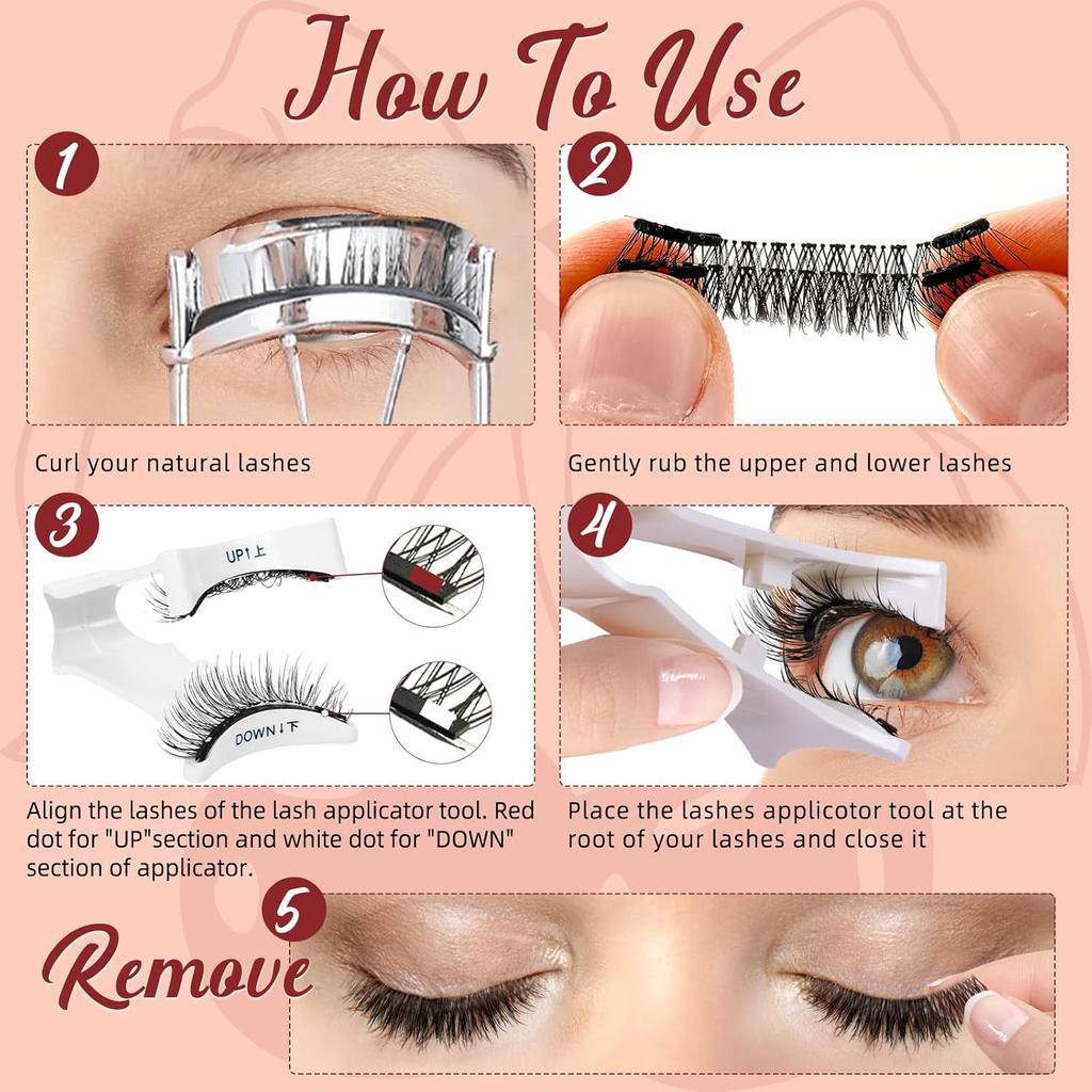lace Magnetic Eyelashes with Applicator 2 Pairs Magnetic Eyelashes No Glue Needed Reusable Magnet Lashes Natural Look Easy to Wear