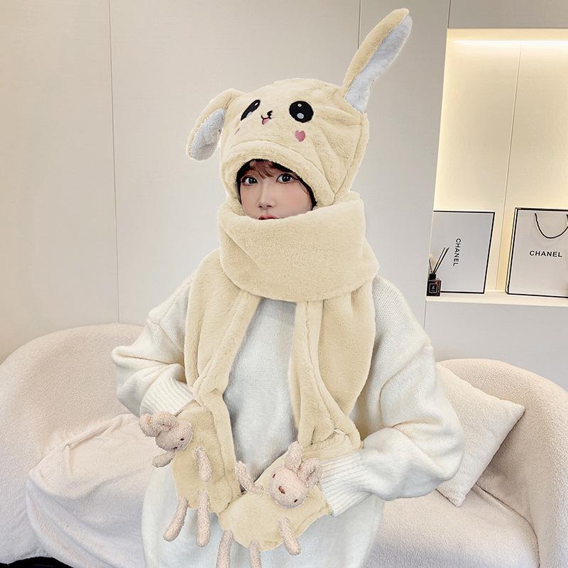 Children's Hat, Winter Scarf, Scarf, and Neck in One, Cute and Adorable Parent-child Bunny with Movable Ears, Plush Hat