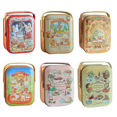 Plechovka na karamel Malý bílý králík Retro Malý kufřík Úložná plechovka Cínová kovová krabička na bonbony Dárková krabička Krabička na sušenky Dárková krabička