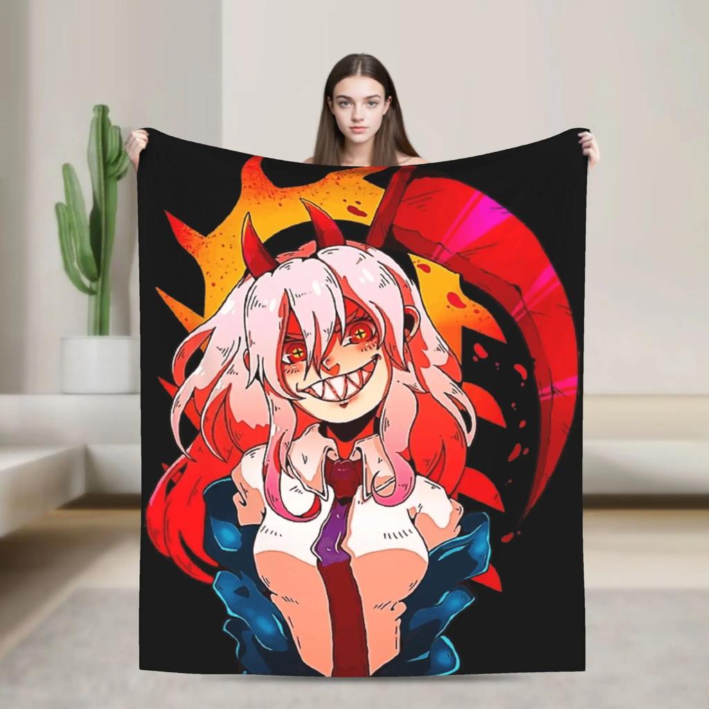 Chainsaw Man Anime Reze Plush Flannel Throw Blanket Soft Warm Bedspread for Living Room Students