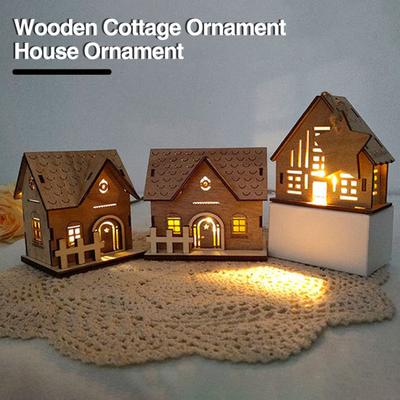 1 Set Weihnachtshaus-Ornament, langlebig, warmes Licht, Holzhaus-Modell für Zuhause, Urlaub, festliche Dekoration