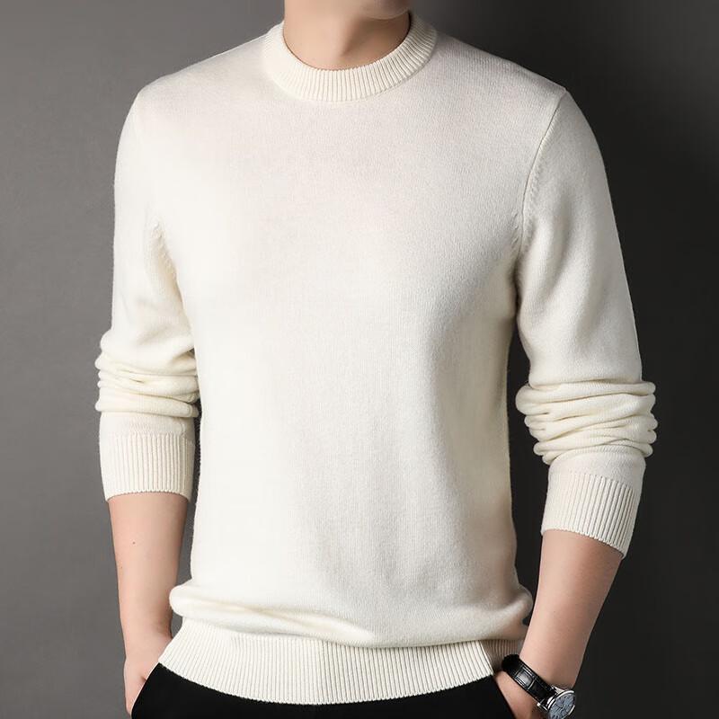 Hengyuanxiang Men's Thickened 100% Pure Wool Round Neck Pullover Sweater