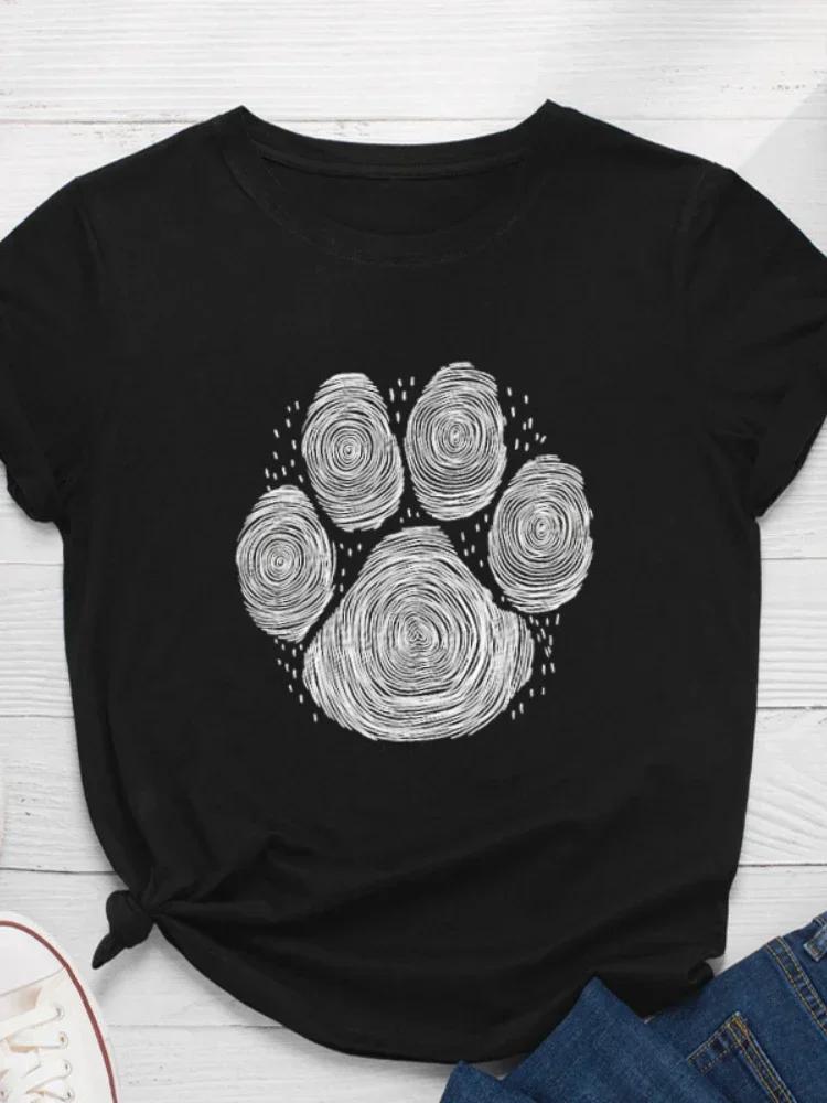Fußabdruck Print Damen T-Shirt Kurzarm O-Ausschnitt Locker Damen T-Shirt Damenmode T-Shirt Tops Kleidung Camisetas Mujer
