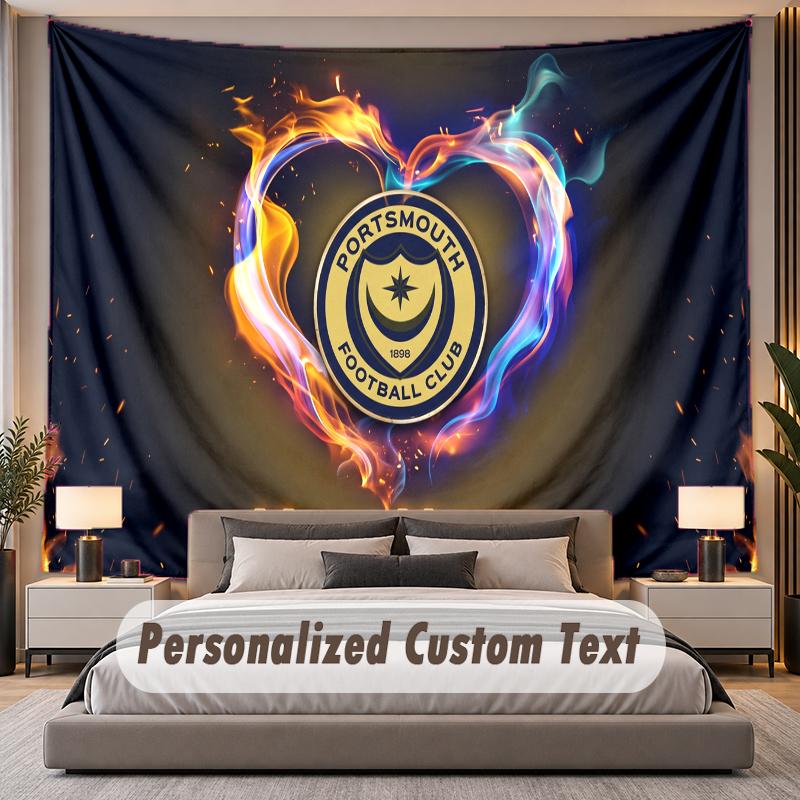 Custom Name Text Tapestry Portsmouth FC Personalized Polyester Wall Tapestry For Bedroom And Room