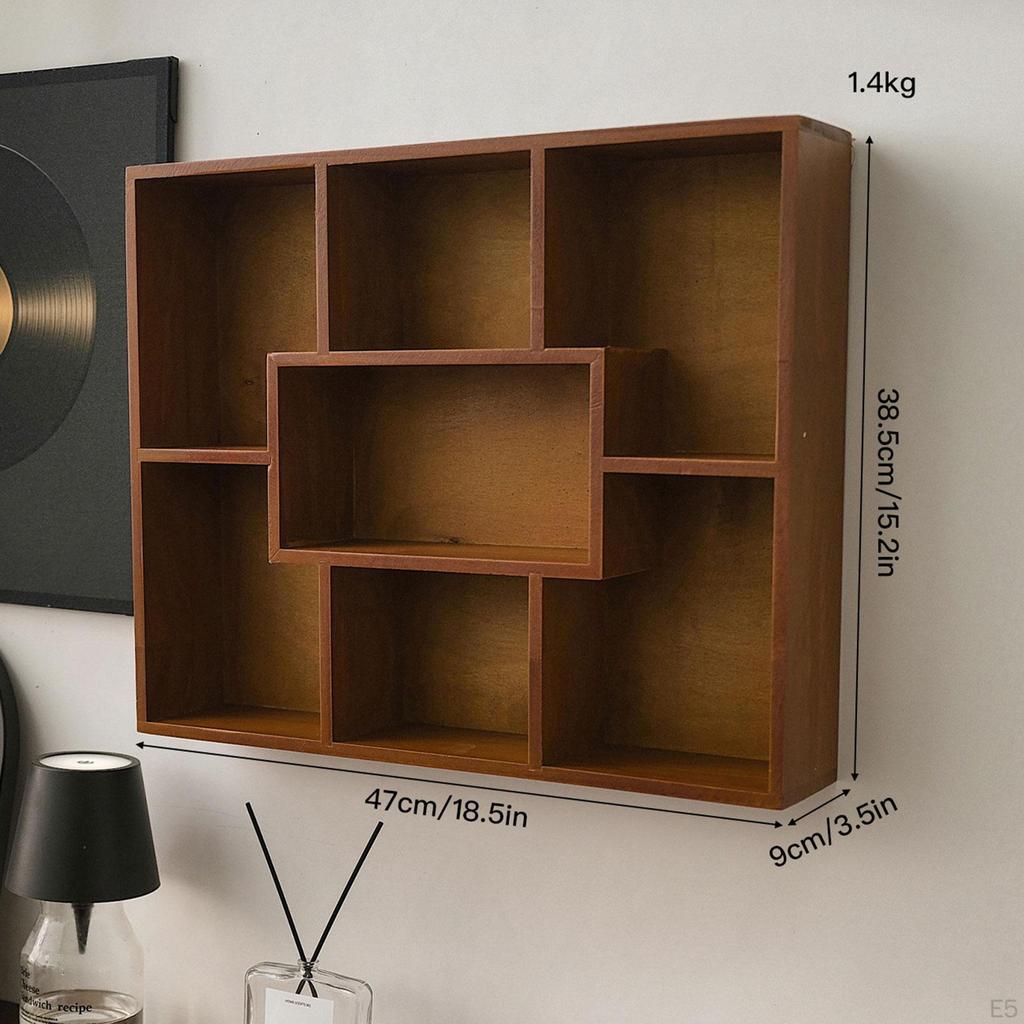 , Elegant Wooden Wall Shelf with 7 Compartments for Storage in The Office And at Home.