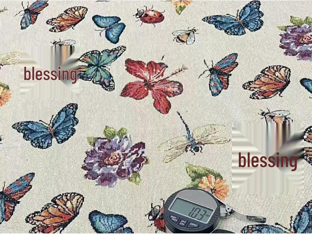 Pastoral Jacquard Color Weave Fabric: Insect & Butterfly Design for Clothing, Tablecloths, Bags, Handbags, and Sofas.