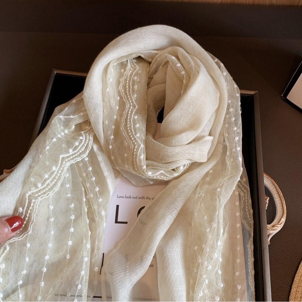 Long Cotton Linen Scarf Retro Silk Scarf Versatile Flaxen Lace Scarf  for Women