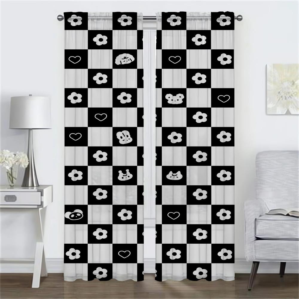 Checkerboard Tulle for Bedroom Partition Window Curtain for Room 2 Panel Curtains Child Room Home Interior Curtains Shades